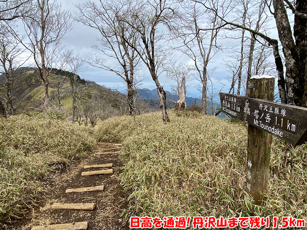 日高を通過! 丹沢山まで残り 1.5km