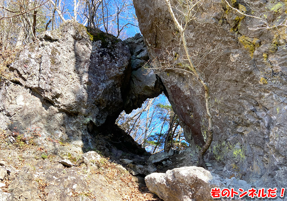 【茅ヶ岳・金ヶ岳登山】岩のトンネルだ！